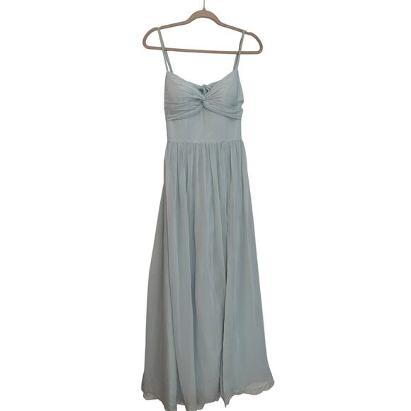 Azazie Zeya Lavender A Line V Neck Pleated Chiffon Dress Light Blue SZ A8 - Picture 1 of 3